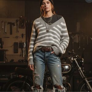 A new day sweater size Medium grey stripes contemporary